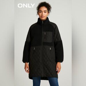 ONLY Black Quilted Fleece Zip Jacket Size L